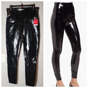 NWT SPANX Black Faux Patent-leather Shiny Leggings Women's Size XL
